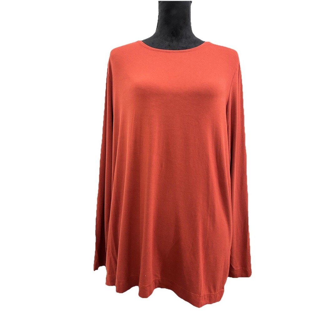 Chicos Size 3 US Size XL Top Burnt Orange Ultimate Tee Long Sleeve Round Neck